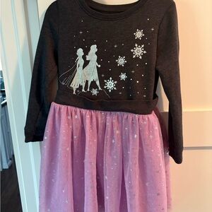 Charming Black and Pink Girls' Dress with Snowflake Design